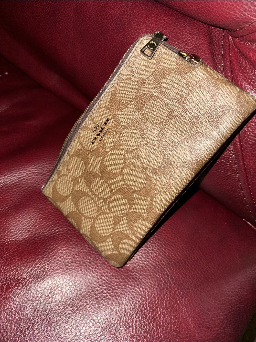 Coach Double Zip Phone Wallet Signature Canvas Brown. Missing handle.